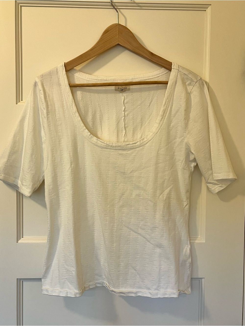 Pilcro Bundle • Pointelle Scoop-Neck Tee Bundle • Mustard + Off-White • Size L